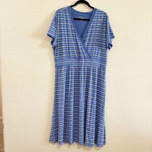 LL Bean 1X REG Blue and White Short Sleeve Dress